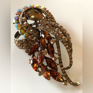 Large Brooch Pin with Rhinestones. Earth Tones